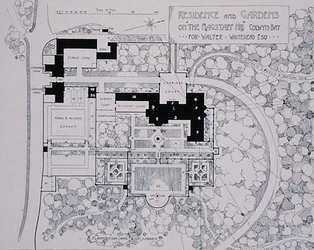 Residência e jardins no monte de Flagstaff, Colwyn Bay, para Walter Whitehead Esq, de Thomas Mawsons A arte e o ofício de fazer para jardim, publicado em 1900 (ver também 171144)